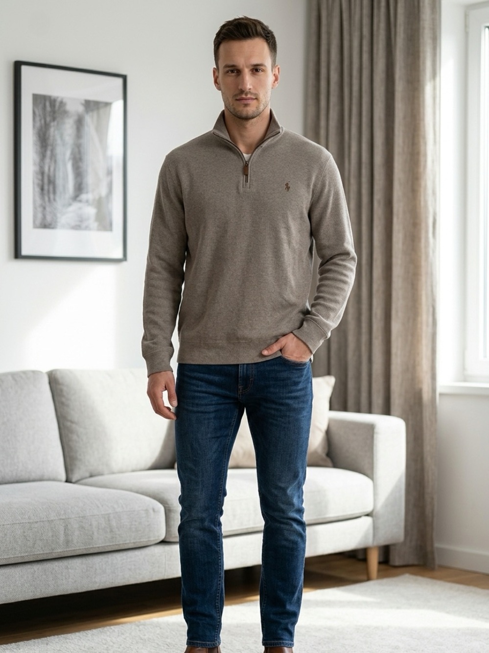 Ralph Lauren Taupe Half-Zip Sweater